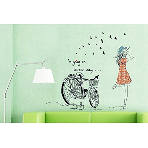 YOKIRIN Pegatinas Adhesivos vinilos decorativos pared Removible para sala de estar dormitorio estilo simple -Chica de bicicletas