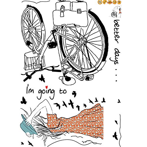 YOKIRIN Pegatinas Adhesivos vinilos decorativos pared Removible para sala de estar dormitorio estilo simple -Chica de bicicletas