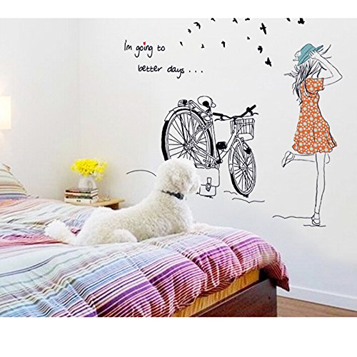 YOKIRIN Pegatinas Adhesivos vinilos decorativos pared Removible para sala de estar dormitorio estilo simple -Chica de bicicletas