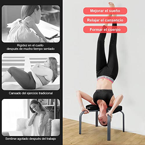 YOLEO Banco Yoga, Silla de Inversión de Yoga, Banco Soporte para la Cabeza, Taburete de Yoga para la Familia, Carga Máxima 150 kg, 49.9 * 36.7 * 43.4 cm, Negro