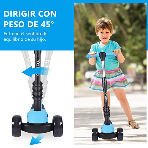 YOLEO Patinete para Niños 3-en-1, Scooter 3 Ruedas LED Parpadeantes, Scooter para Niños con Manillar Ajustable Asiento Extraíble de 2 a 8 años, Carga Máxima de 75 kg, Regalo para Niños (Azul)