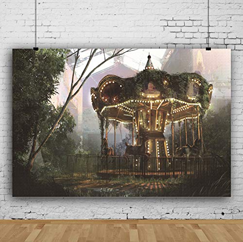 YongFoto 3x2m Fondo de Vinilo para fotografía diseño de árboles Verdes con Luces Blancas y brumas para fotografía Retrato Fotos decoración vídeo Estudio fotográfico Fondo de Cabina de Fotos