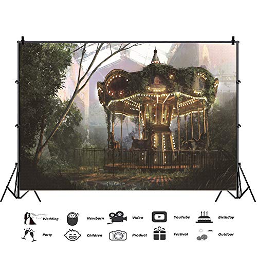 YongFoto 3x2m Fondo de Vinilo para fotografía diseño de árboles Verdes con Luces Blancas y brumas para fotografía Retrato Fotos decoración vídeo Estudio fotográfico Fondo de Cabina de Fotos