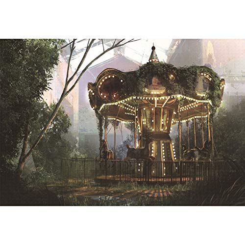 YongFoto 3x2m Fondo de Vinilo para fotografía diseño de árboles Verdes con Luces Blancas y brumas para fotografía Retrato Fotos decoración vídeo Estudio fotográfico Fondo de Cabina de Fotos