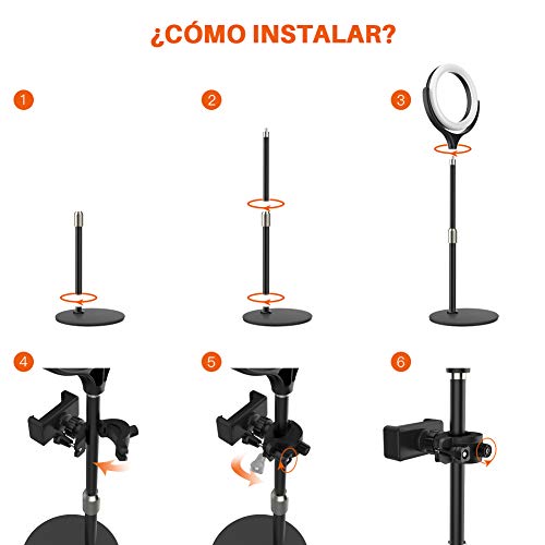 Yoozon Mini Anillo de Luz LED fotográfica de Escritorio, 3 Colores y 10 Brillos. Altura Ajustable con Soporte de teléfono para Selfie, Videoconferencia, Youtube Video, Maquillaje, Transmisión en vivo