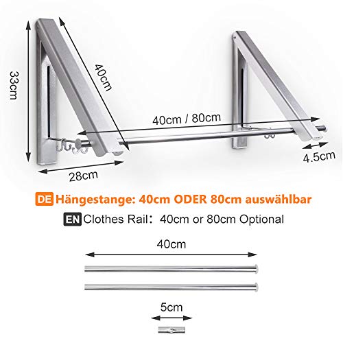 Yorbay Perchero de Pared Percha Plegable para Ahorrar Espacio 2 Piezas, Abatible Aluminio Ropa Percha Organizador con Ganchos y Tubo para Sala, Cuarto, Baño, Balcón, Oficina, Ahorra Espacio