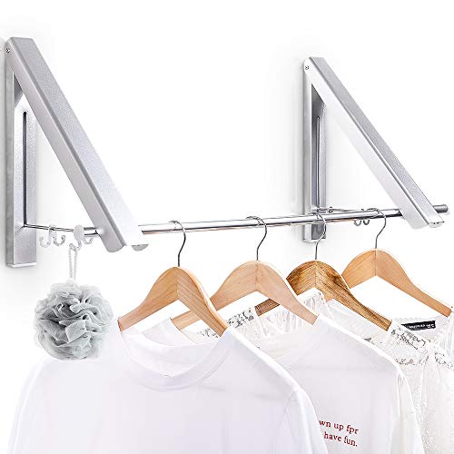 Yorbay Perchero de Pared Percha Plegable para Ahorrar Espacio 2 Piezas, Abatible Aluminio Ropa Percha Organizador con Ganchos y Tubo para Sala, Cuarto, Baño, Balcón, Oficina, Ahorra Espacio