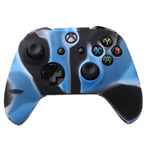 YoRHa silicona caso piel Fundas protectores cubierta para Microsoft Xbox One X y Xbox One S Mando x 1 (Camuflaje azul) Con Pro los puños pulgar thumb grips x 8