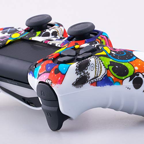 YoRHa Transferencia de Agua Camuflaje de Impresión Silicona Caso Piel Fundas Protectores Cubierta para Sony PS4/slim/Pro Dualshock 4 Mando x 1 (Maquillajes de Cráneos) con Thumb Gripsx 10