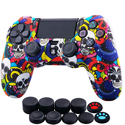YoRHa Transferencia de Agua Camuflaje de Impresión Silicona Caso Piel Fundas Protectores Cubierta para Sony PS4/slim/Pro Dualshock 4 Mando x 1 (Maquillajes de Cráneos) con Thumb Gripsx 10
