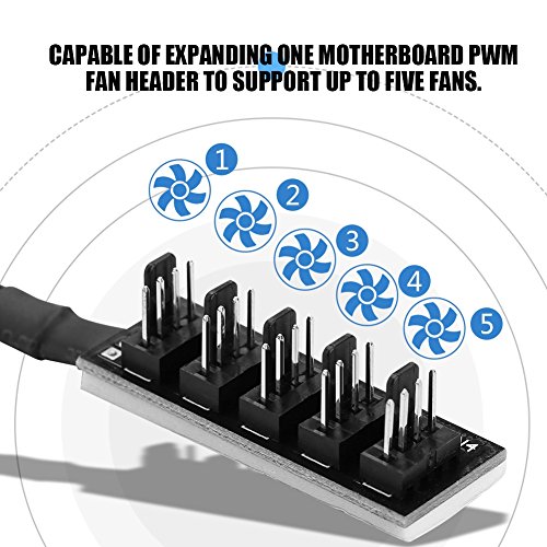 Yosoo Health Gear PWM Fan Hub Splitter, PC CPU Ventilador de enfriamiento Cable de alimentación para computadora de Escritorio Enfriadores de Caja Ventiladores 1 a 5 vías