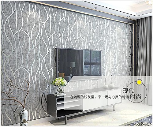 Yosot Dormitorio Minimalista Moderno Salón Tv Fondo Rayas Curva 3D Papel Tapiz No Tejidas Gris Plata