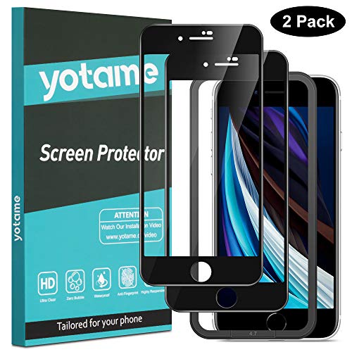 yotame Protector Pantalla para iPhone SE 2020, [2 Piezas] Cobertura Completa Cristal Templado iPhone 8/7 [Marco instalación fácil] [9H Dureza] [Anti-arañazos] Vidrio Templado 8/7 / SE 2020-4,7"