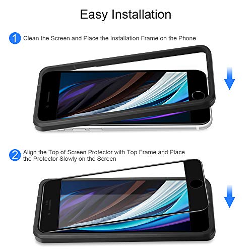 yotame Protector Pantalla para iPhone SE 2020, [2 Piezas] Cobertura Completa Cristal Templado iPhone 8/7 [Marco instalación fácil] [9H Dureza] [Anti-arañazos] Vidrio Templado 8/7 / SE 2020-4,7"