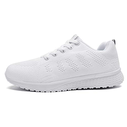 Youecci Zapatillas de Deportivos de Running para Mujer Deportivo de Exterior Interior Gimnasia Ligero Sneakers Fitness Atlético Caminar Zapatos Transpirable Blanco 41 EU