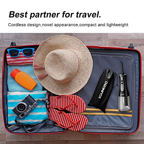 YOUNGDO Irrigador Bucal Portátil Profesional 300ml, Irrigador Dental con 3 Modos de Limpieza, 4 Boquillas Multifuncionales, IPX7 Impermeable USB Recargable para Limpieza Dental