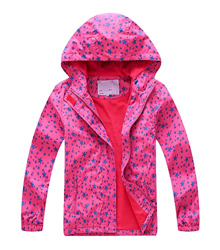 YoungSoul Chaqueta Impermeable para Niña - Cortavientos con Forro Polar y Capucha- Abrigo Deportivo Primavera Otoño, Rojo, 11-12 años/150