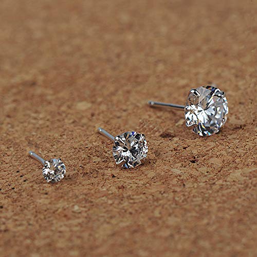 YOURDORA 3 Pares Plata de Ley 925 Pendientes Tous Mujer con Cristal de Swarovski Sencillo Joyería Elegante 3mm 5mm 7mm (White)