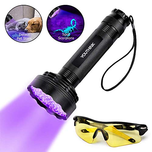 YOUTHINK Linterna UV - 100 Leds 395 NM Linterna Ultravioleta, Detector de Orina Escorpiones y Autenticación de Moneda para Uso en Interiores y Exteriores