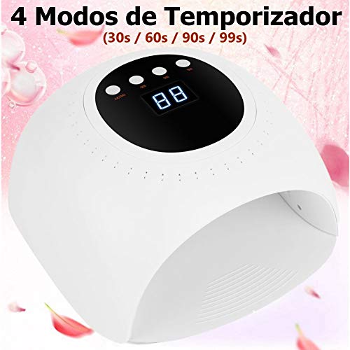 Yoyika Secador de Uñas Profesional, Lámpara LED/UV 60W con 4 Temporizadores(30s, 60s, 90s, 99s) y Sensor Automático para Esmalte de Uñas de Gel, Lámpara de Secado Rápido para Manicura/Pedicura