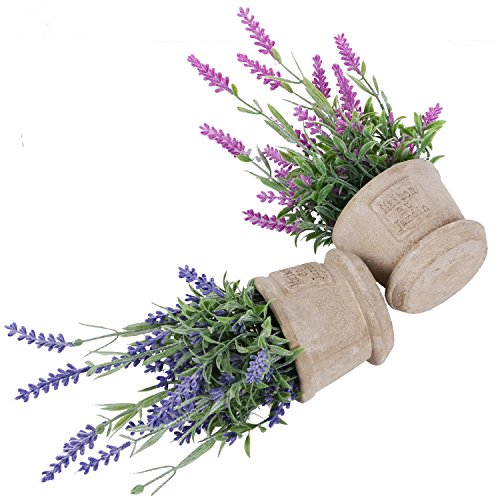 YQing 2 Piezas Lavender Maceta Artificial - Artificiales Plastico Maceta Decorativas Artificiales Plantas Falsas con Macetas Faux macetas de Flores Falsas para la decoración de la Oficina en el hogar