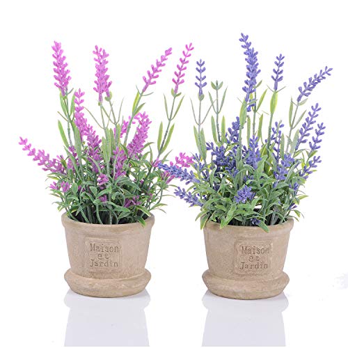 YQing 2 Piezas Lavender Maceta Artificial - Artificiales Plastico Maceta Decorativas Artificiales Plantas Falsas con Macetas Faux macetas de Flores Falsas para la decoración de la Oficina en el hogar