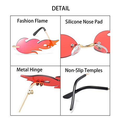 YTJHFA Gafas de sol de llama/espejos polarizantes/gafas de sol de moda de moda/gafas de sol sin marco de metal/gafas europeas-americanas/ligero/de gama alta/personalidad, rojo, 150 x 150 x 58 mm