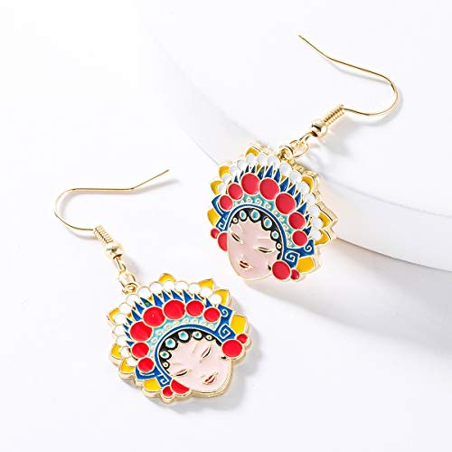 YTM® Joyería étnica Pendientes de Las Mujeres Opera de Beijing Maquillaje Facial Pendientes Tendencia Nupcial Pendientes Retro (Color : Pink)