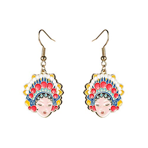 YTM® Joyería étnica Pendientes de Las Mujeres Opera de Beijing Maquillaje Facial Pendientes Tendencia Nupcial Pendientes Retro (Color : Pink)