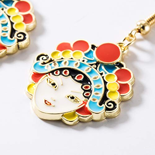 YTM® Joyería étnica Pendientes de Las Mujeres Opera de Beijing Maquillaje Facial Pendientes Tendencia Nupcial Pendientes Retro (Color : Pink)