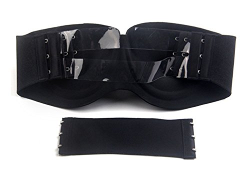 YuanDiann Mujer Sujetador Invisible Bandeau Espalda Descubierta Push Up Suave Aros Sostén para Vestido Fiesta De Bodas Espalda Al Aire (Gratis Correas de Hombro Transparente) Negro 80B