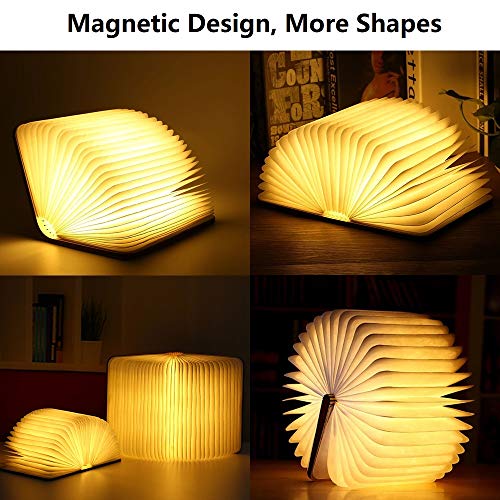 Yuanj Libro Lámpara LED, Luces Plegables de Madera 360°, USB Recargable, Portátil, Luz Lectura/Decorativa, Luz de Nocturna LED magnética, Lámpara de Mesita de Noche (M)