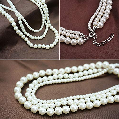 Yuccer Collar de Perlas Disfraz Años Elegante Collar de Perlas de Imitación 20 Accesorios para Mujer Niña Regalo de Cumpleaños de San Valentín (Lvory White)