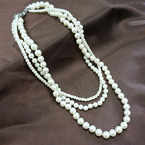 Yuccer Collar de Perlas Disfraz Años Elegante Collar de Perlas de Imitación 20 Accesorios para Mujer Niña Regalo de Cumpleaños de San Valentín (Lvory White)