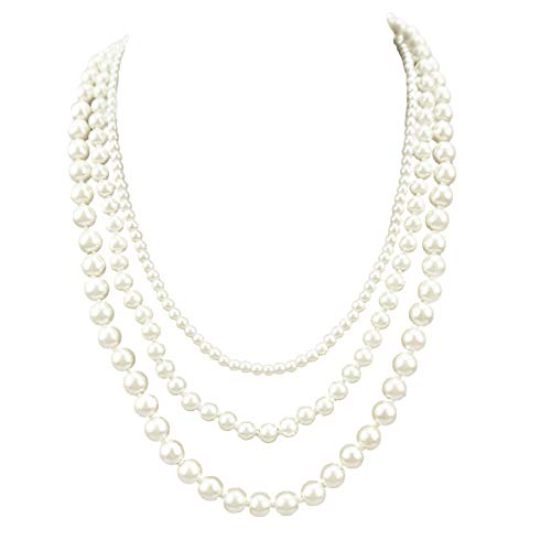 Yuccer Collar de Perlas Disfraz Años Elegante Collar de Perlas de Imitación 20 Accesorios para Mujer Niña Regalo de Cumpleaños de San Valentín (Lvory White)