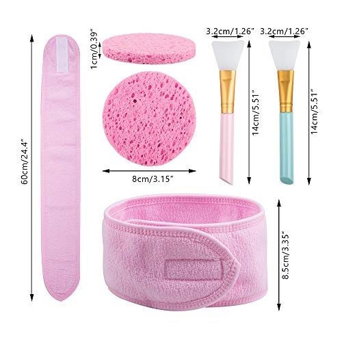 YuCool - Juego de 3 diademas para spa con cinta mágica y 2 cepillos de silicona y 2 esponjas para el tratamiento facial