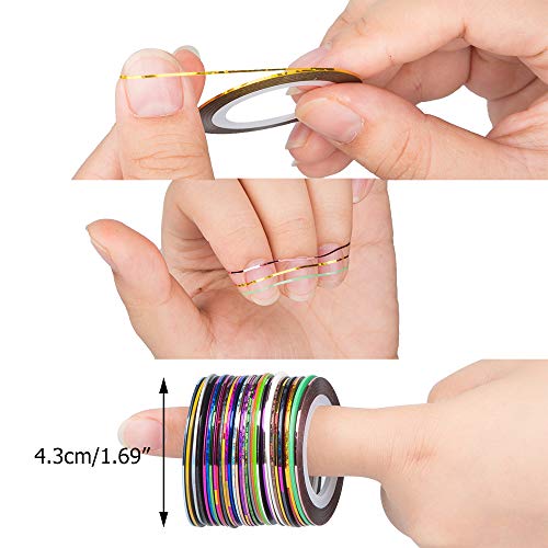 YuCool - Juego de 5 pinceles para decoración de uñas, pinceles y bolígrafos de dibujo con 30 rollos de cinta multicolor