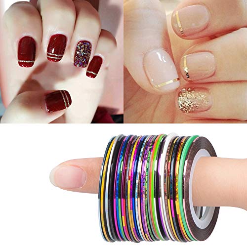 YuCool - Juego de 5 pinceles para decoración de uñas, pinceles y bolígrafos de dibujo con 30 rollos de cinta multicolor