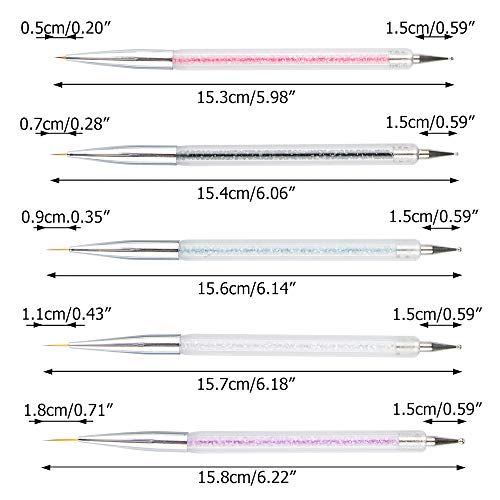 YuCool - Juego de 5 pinceles para decoración de uñas, pinceles y bolígrafos de dibujo con 30 rollos de cinta multicolor