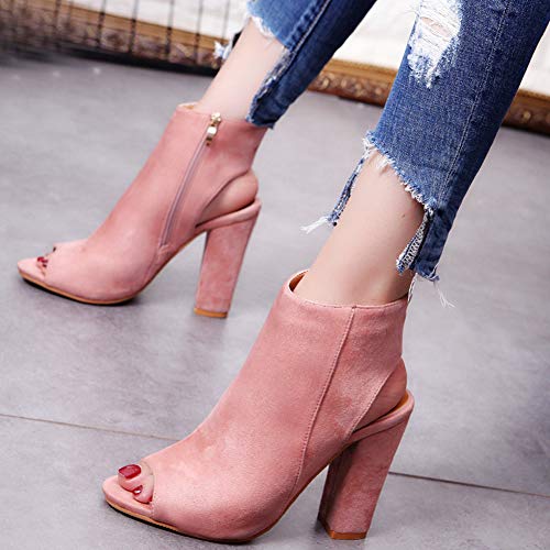 Yudesun Mujer Sandalias de Vestir - Zapatos de tacón Botas Punta Abierta Botines Cremallera Lateral Peep Toe Espalda Abierta Delgado Tacón Alto Rosa 38 EU