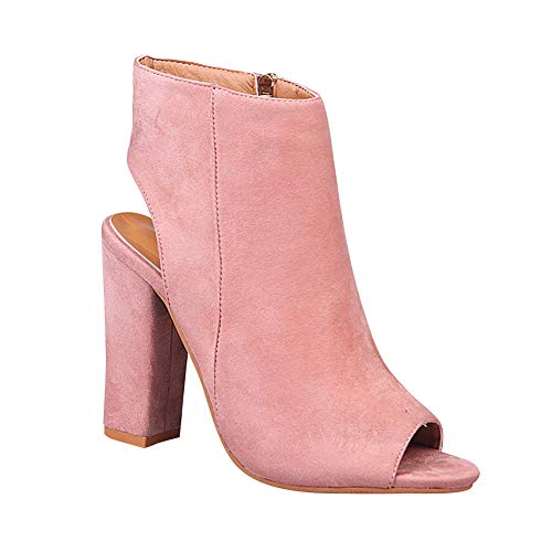 Yudesun Mujer Sandalias de Vestir - Zapatos de tacón Botas Punta Abierta Botines Cremallera Lateral Peep Toe Espalda Abierta Delgado Tacón Alto Rosa 38 EU