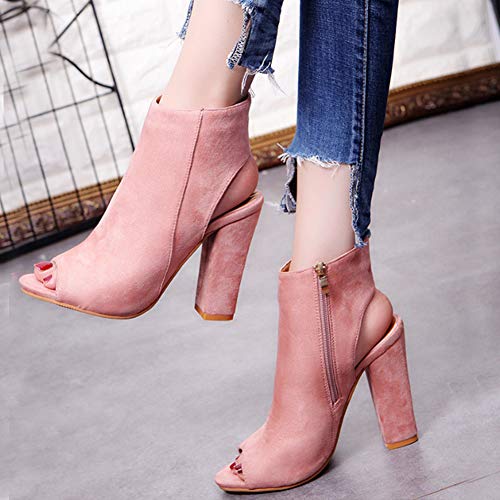 Yudesun Mujer Sandalias de Vestir - Zapatos de tacón Botas Punta Abierta Botines Cremallera Lateral Peep Toe Espalda Abierta Delgado Tacón Alto Rosa 38 EU