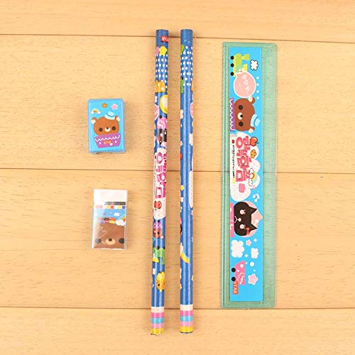 YueChen 30x Lápices Infantiles con Borrador, Lindo Grafito Lápiz,Regalos Fiestas Infantiles,Regalo de cumpleaños,Set Escolar (2xlápices, 1xregla, 1xborrador, 1xsacapuntas)