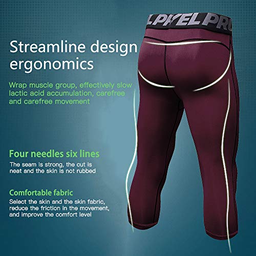 Yuerlian Mallas 3/4 para hombre de compresión en seco frío para correr, gimnasio, entrenamiento, pantalones capri, Hombre, Vino tinto, medium