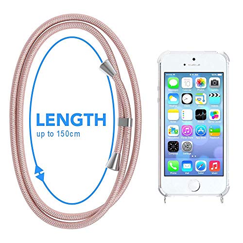 YuhooTech Funda con Cuerda para iPhone 6 / 6S, [Moda y Practico] [ Anti-Choque] [Anti-rasguños] Suave Silicona Transparente TPU Carcasa de movil con Colgante/Cadena, Oro Rosa