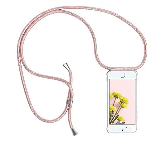 YuhooTech Funda con Cuerda para iPhone 6 / 6S, [Moda y Practico] [ Anti-Choque] [Anti-rasguños] Suave Silicona Transparente TPU Carcasa de movil con Colgante/Cadena, Oro Rosa