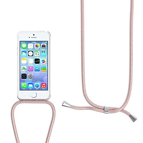 YuhooTech Funda con Cuerda para iPhone 6 / 6S, [Moda y Practico] [ Anti-Choque] [Anti-rasguños] Suave Silicona Transparente TPU Carcasa de movil con Colgante/Cadena, Oro Rosa