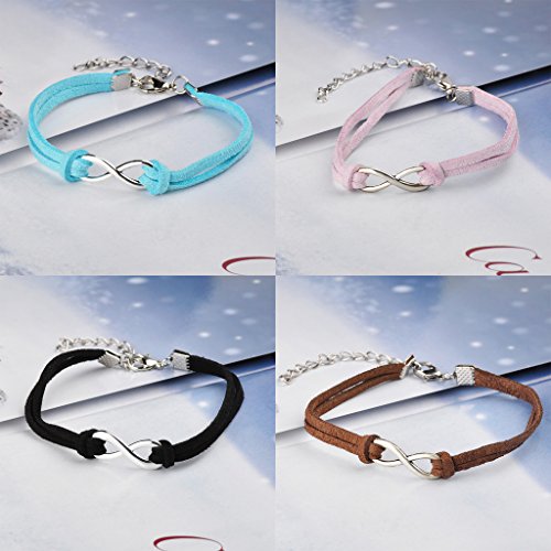 Yumilok -Juego de Pulseras Bracelete de Cuero Trenzado con Adorno de Aleación en Forma de Símbolo de Infinito para Mujer y Niña, Set de 6 Unidades