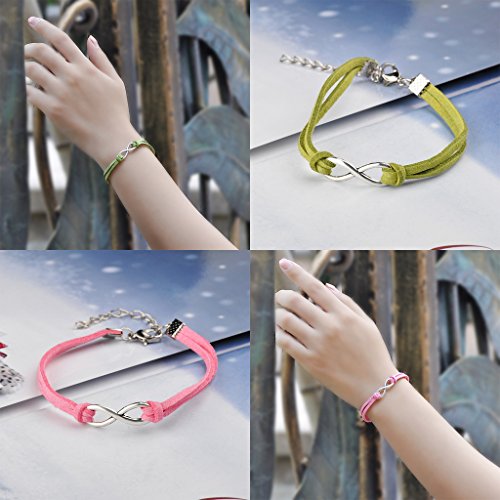 Yumilok -Juego de Pulseras Bracelete de Cuero Trenzado con Adorno de Aleación en Forma de Símbolo de Infinito para Mujer y Niña, Set de 6 Unidades