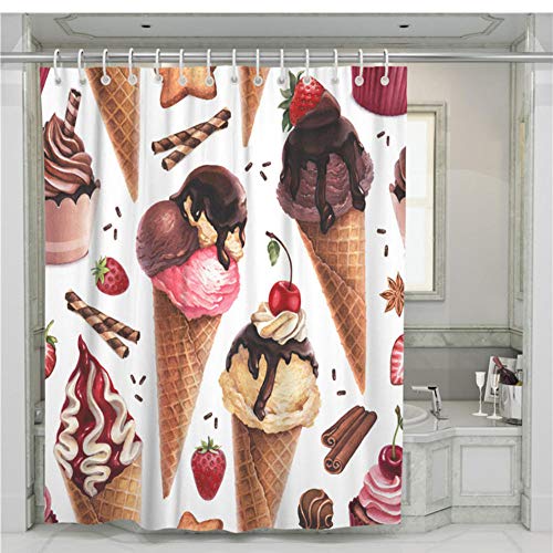 YUNZHIFU Cortinas De Ducha Crema 3D Cortina De Ducha Baño Cortinas De Impresión De Poliéster Impermeable Ganchos De Ducha De Baño 80X180Cm